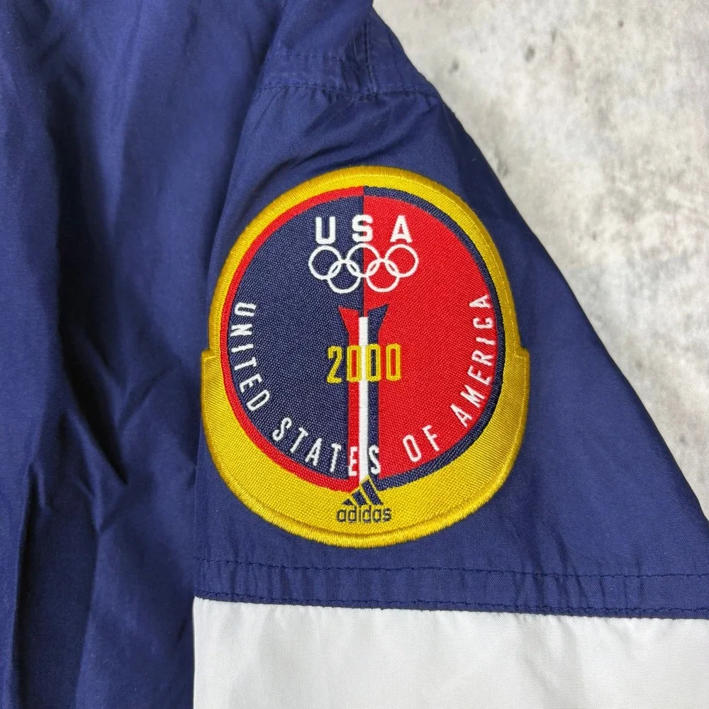 Vintage Adidas USA 2000 Olympic Windbreaker Jacket Medium Navy Blue Red White‎